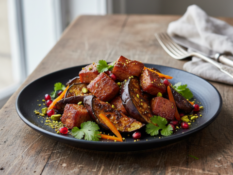 Recette Porc aux épices et aubergines au Cookeo - Plat principal Méditerranéenne - Photo du plat prêt à déguster