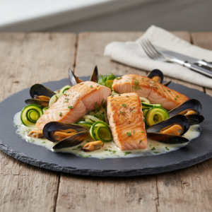 Saumon marinière aux courgettes – Recette Cookeo