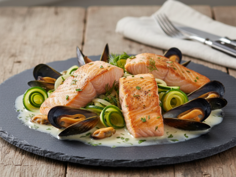 Recette Saumon marinière aux courgettes au Cookeo - Plat principal Française - Photo du plat prêt à déguster