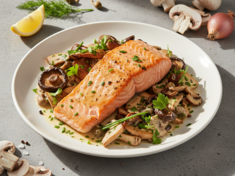 Recette Saumon sauté aux champignons au Cookeo - Plat principal Française - Photo du plat prêt à déguster