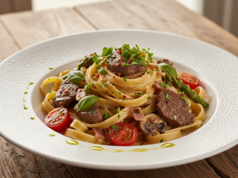 Recette Boeuf Carbonara aux Légumes au Cookeo - Plat principal Italienne - Photo du plat prêt à déguster