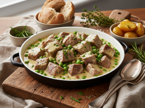 Recette Boeuf à la crème aux petits pois au Cookeo - Plat principal Française - Photo du plat prêt à déguster