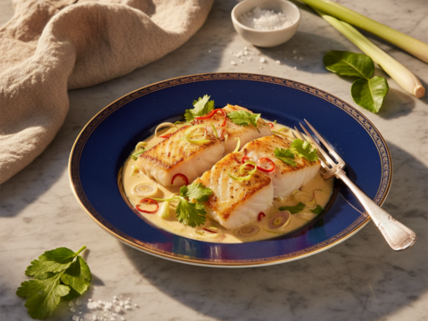 Recette Cabillaud coco et citronnelle au Cookeo - Plat principal Exotique - Photo du plat prêt à déguster