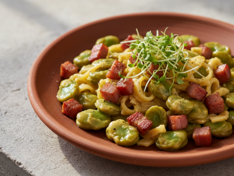 Recette Fèves Carbonara au Cookeo - Plat principal Italienne - Photo du plat prêt à déguster