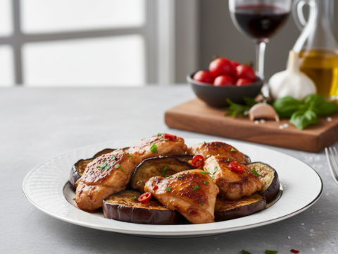 Recette Poulet braisé aux aubergines au Cookeo - Plat principal Française - Photo du plat prêt à déguster