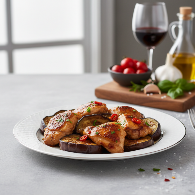 Recette Poulet braisé aux aubergines au Cookeo - Plat principal Française - Photo du plat prêt à déguster