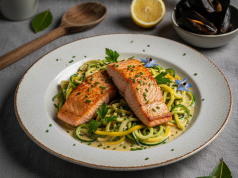 Recette Saumon marinière aux courgettes au Cookeo - Plat principal Française - Photo du plat prêt à déguster