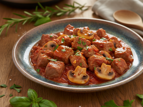 Recette Veau Arrabiata aux Champignons au Cookeo - Plat principal Italienne - Photo du plat prêt à déguster