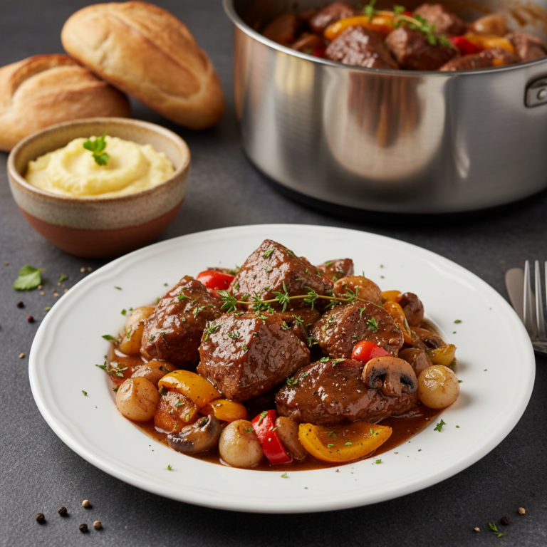 Recette Boeuf Chasseur aux Poivrons au Cookeo - Plat principal Française - Photo du plat prêt à déguster