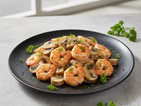 Recette Crevettes Stroganoff aux Champignons au Cookeo - Plat principal Française - Photo du plat prêt à déguster