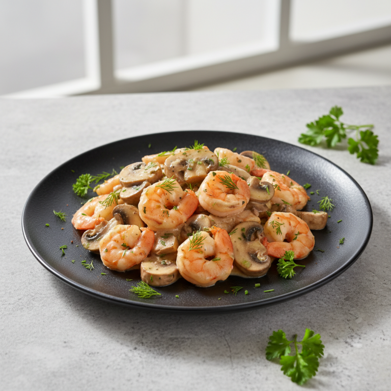 Recette Crevettes Stroganoff aux Champignons au Cookeo - Plat principal Française - Photo du plat prêt à déguster