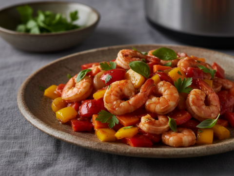 Recette Crevettes basquaise aux carottes au Cookeo - Plat principal Française - Photo du plat prêt à déguster