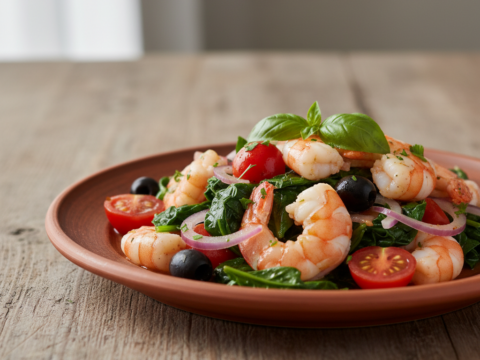 Recette Crevettes niçoise aux épinards au Cookeo - Plat principal Française - Photo du plat prêt à déguster