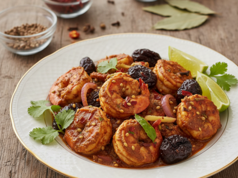 Recette Crevettes vindaloo aux pruneaux au Cookeo - Plat principal Indienne - Photo du plat prêt à déguster