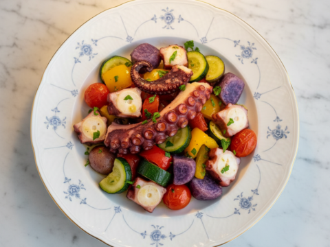 Recette Poulpe aux légumes au Cookeo - Plat principal Méditerranéenne - Photo du plat prêt à déguster
