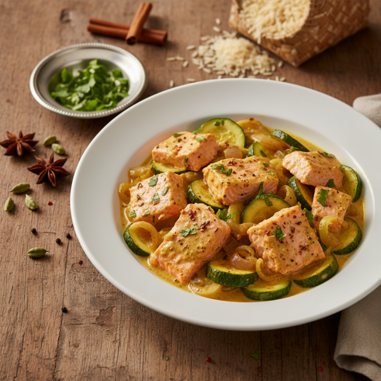 Recette Saumon korma aux courgettes au Cookeo - Plat principal Indienne - Photo du plat prêt à déguster
