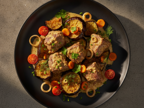Recette Boeuf à la moutarde aux aubergines au Cookeo - Plat principal Française - Photo du plat prêt à déguster