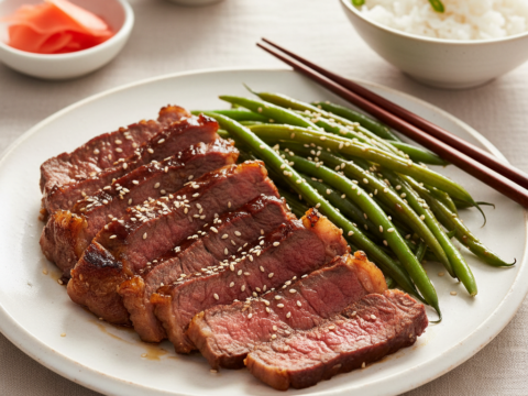 Recette Boeuf teriyaki aux haricots verts au Cookeo - Plat principal Japonaise - Photo du plat prêt à déguster