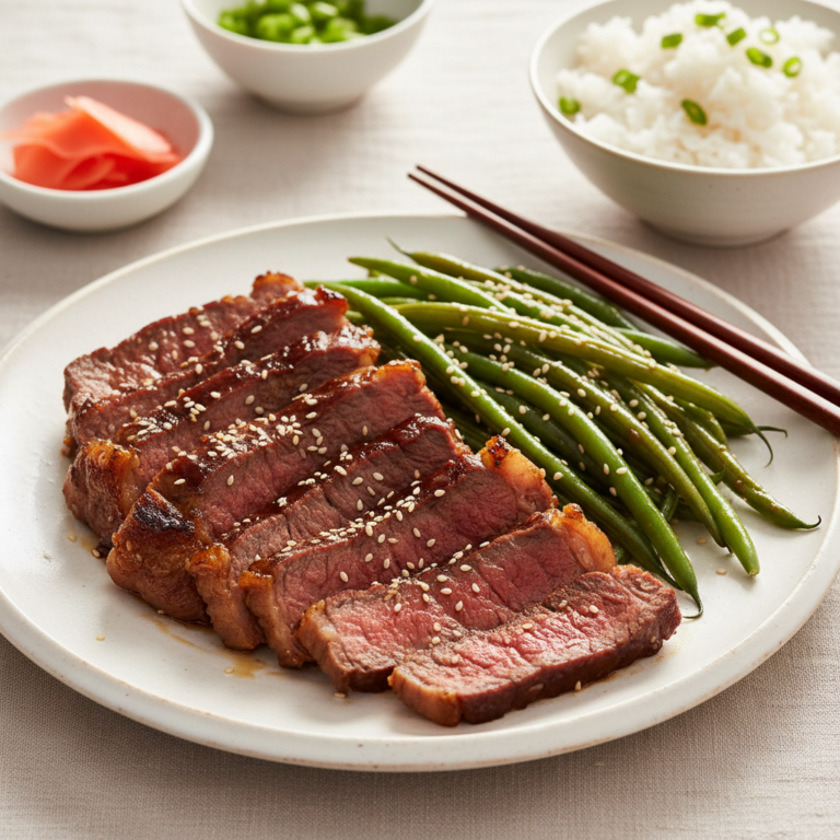 Recette Boeuf teriyaki aux haricots verts au Cookeo - Plat principal Japonaise - Photo du plat prêt à déguster