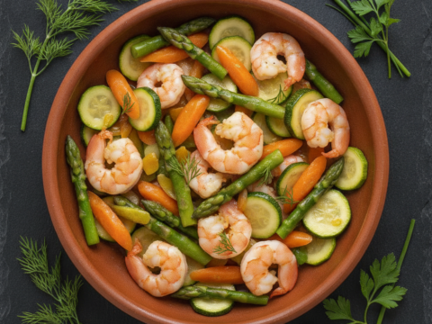 Recette Crevettes aux jeunes légumes au Cookeo - Plat principal Française - Photo du plat prêt à déguster
