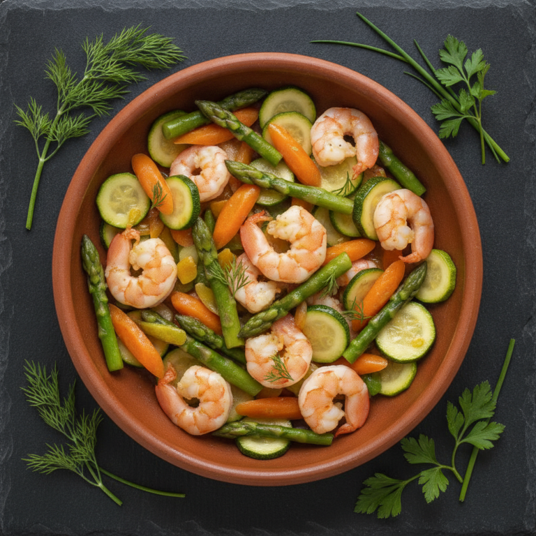 Recette Crevettes aux jeunes légumes au Cookeo - Plat principal Française - Photo du plat prêt à déguster