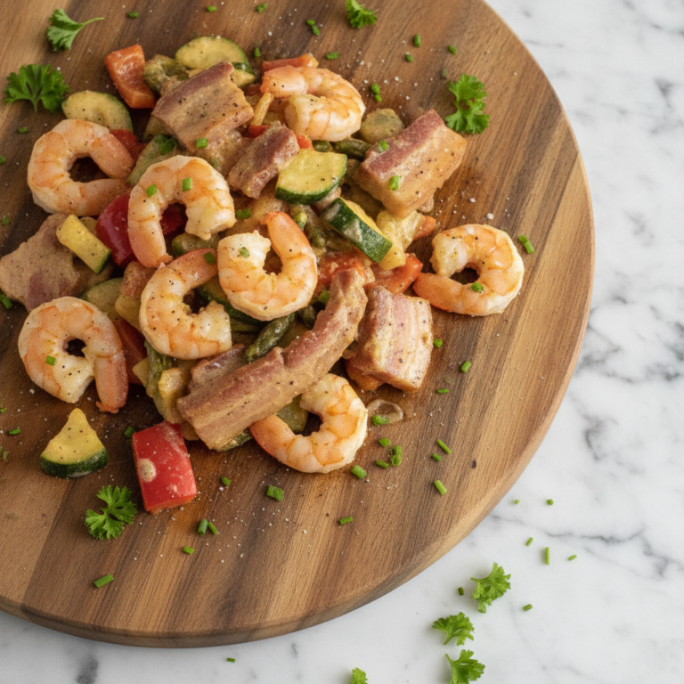 Recette Crevettes carbonara aux légumes au Cookeo - Plat principal Italienne - Photo du plat prêt à déguster