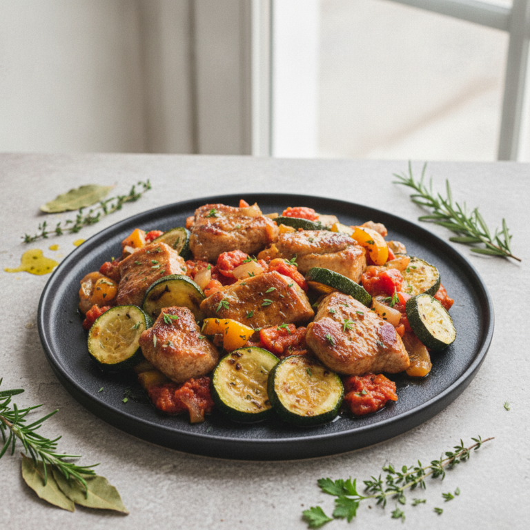 Recette Porc Niçois aux Courgettes au Cookeo - Plat principal Française - Photo du plat prêt à déguster