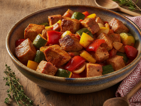 Recette Porc basquaise aux courgettes au Cookeo - Plat principal Française - Photo du plat prêt à déguster
