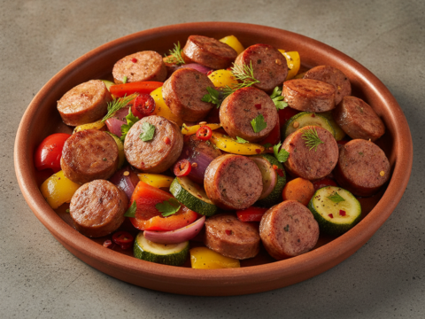 Recette Saucisses Sautées aux Légumes au Cookeo - Plat principal Française - Photo du plat prêt à déguster