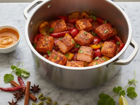 Recette Saumon Tandoori aux Poivrons au Cookeo - Plat principal Indienne - Photo du plat prêt à déguster