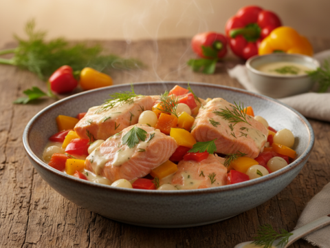 Recette Saumon blanquette aux poivrons au Cookeo - Plat principal Française - Photo du plat prêt à déguster