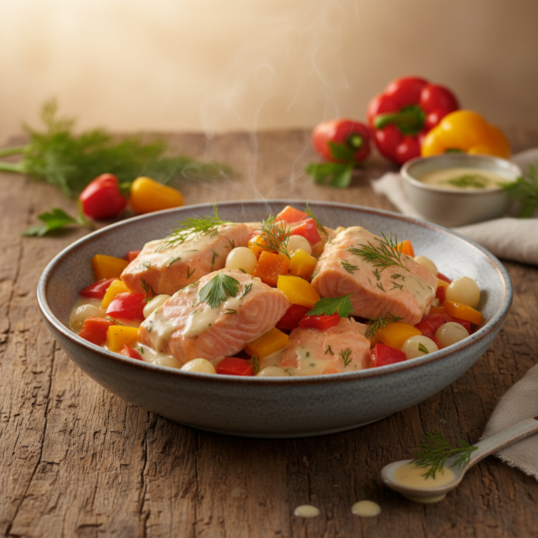 Recette Saumon blanquette aux poivrons au Cookeo - Plat principal Française - Photo du plat prêt à déguster