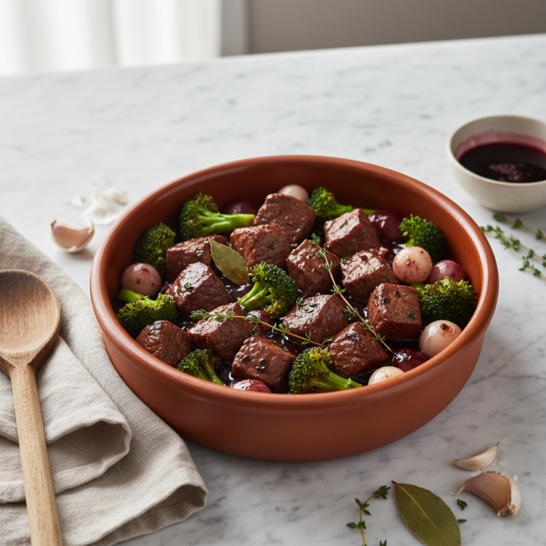 Recette Veau au vin rouge aux brocolis au Cookeo - Plat principal Française - Photo du plat prêt à déguster