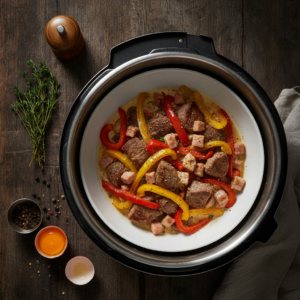 Boeuf Carbonara aux Poivrons – Recette Cookeo