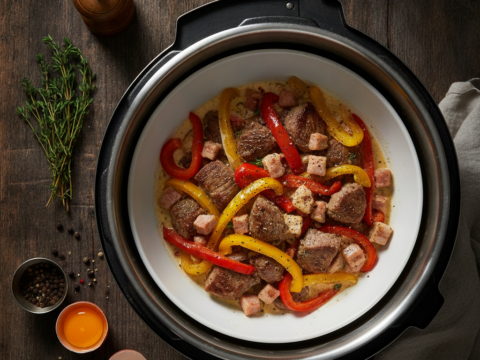 Recette Boeuf Carbonara aux Poivrons au Cookeo - Plat principal Italienne - Photo du plat prêt à déguster
