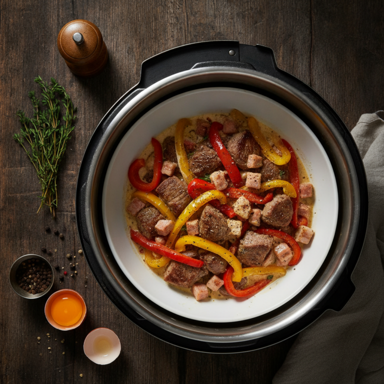 Recette Boeuf Carbonara aux Poivrons au Cookeo - Plat principal Italienne - Photo du plat prêt à déguster