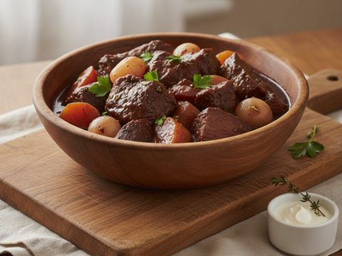 Recette Boeuf au vin rouge aux navets au Cookeo - Plat principal Française - Photo du plat prêt à déguster