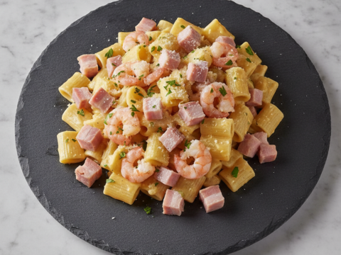 Recette Crevettes Carbonara au Cookeo - Plat principal Italienne - Photo du plat prêt à déguster