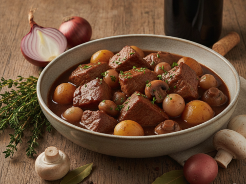 Recette Porc Bourguignon aux Pommes de Terre au Cookeo - Plat principal Française - Photo du plat prêt à déguster