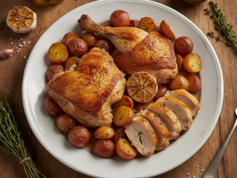 Recette Poulet confit aux pommes de terre au Cookeo - Plat principal Française - Photo du plat prêt à déguster