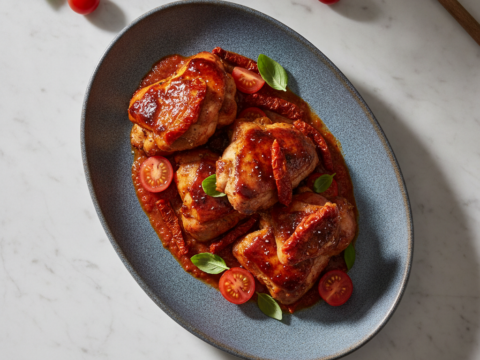 Recette Poulet laqué aux tomates au Cookeo - Plat principal Asiatique - Photo du plat prêt à déguster