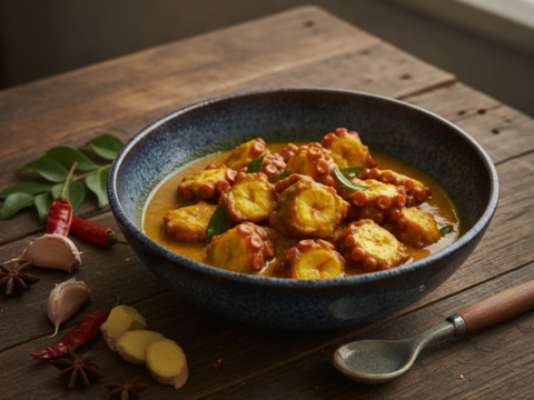Recette Poulpe au Curry au Cookeo - Plat principal Méditerranéenne - Photo du plat prêt à déguster