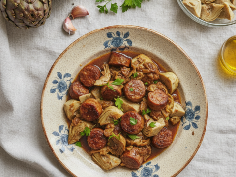 Recette Saucisses aux artichauts au Cookeo - Plat principal Française - Photo du plat prêt à déguster
