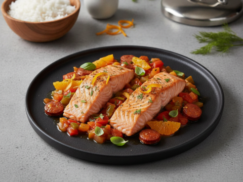 Recette Saumon basquaise à l'orange au Cookeo - Plat principal Française - Photo du plat prêt à déguster