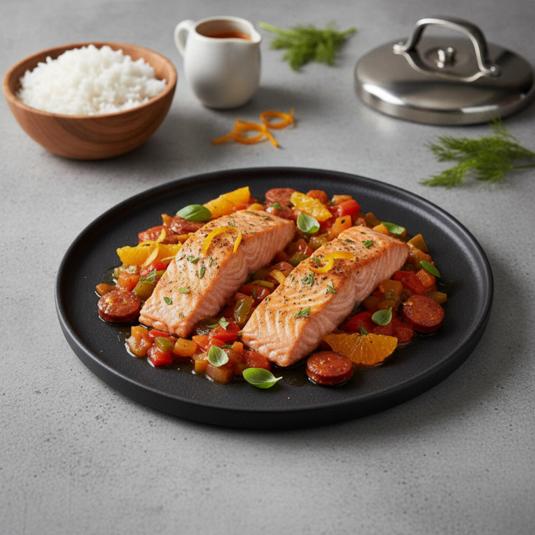 Recette Saumon basquaise à l'orange au Cookeo - Plat principal Française - Photo du plat prêt à déguster