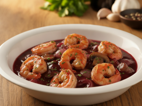Recette Crevettes au vin rouge au Cookeo - Plat principal Française - Photo du plat prêt à déguster