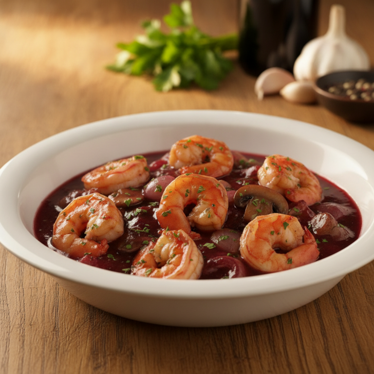 Recette Crevettes au vin rouge au Cookeo - Plat principal Française - Photo du plat prêt à déguster