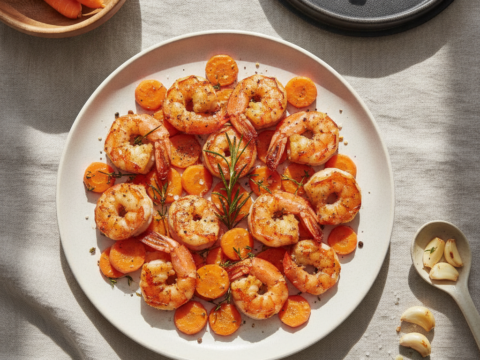 Recette Crevettes rôties aux carottes au Cookeo - Plat principal Française - Photo du plat prêt à déguster