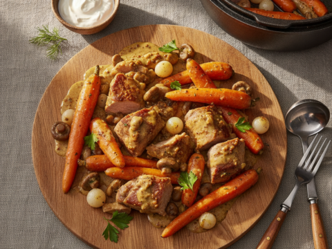 Recette Porc Stroganoff aux Carottes au Cookeo - Plat principal Française - Photo du plat prêt à déguster