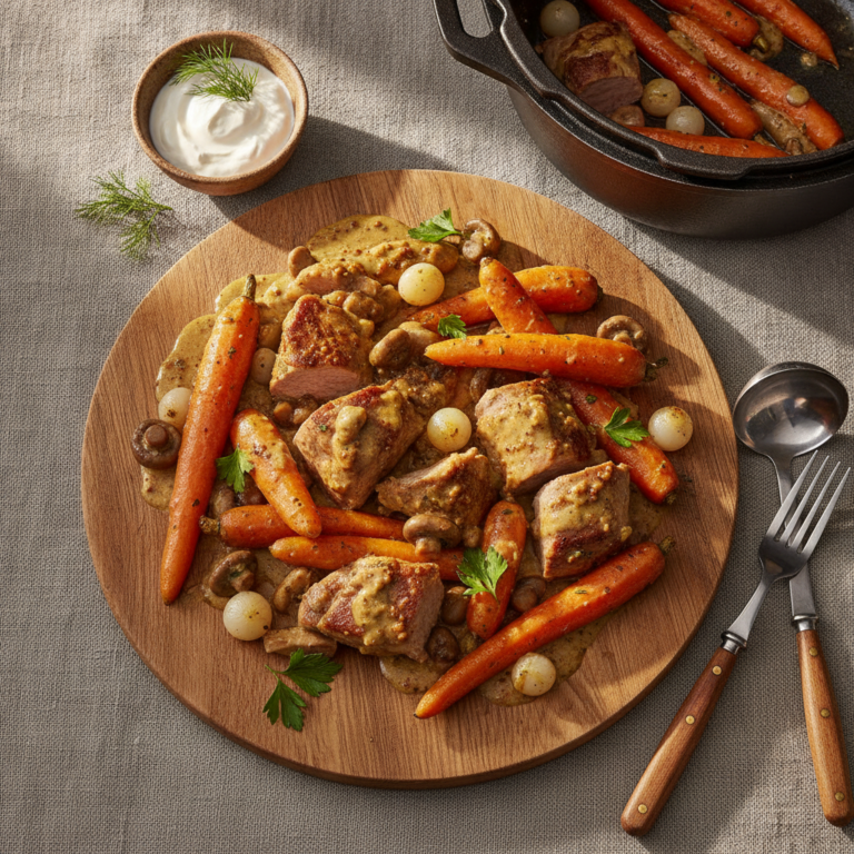 Recette Porc Stroganoff aux Carottes au Cookeo - Plat principal Française - Photo du plat prêt à déguster